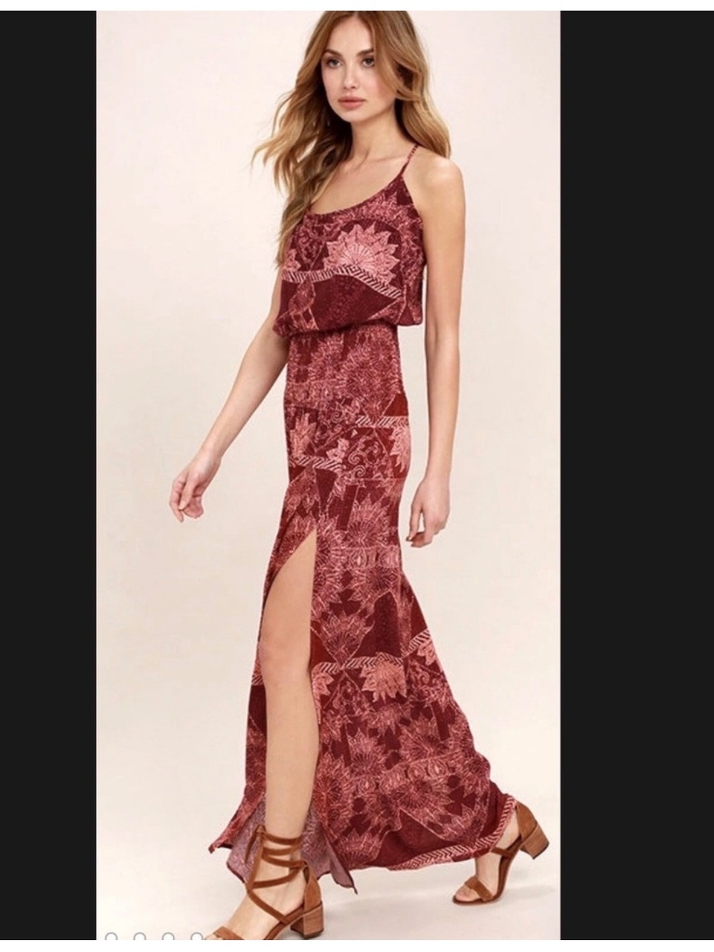 O'neill Kravitz Maxi Dress Strappy Back Boho Red Side Slits Size XS - Picture 4 of 12